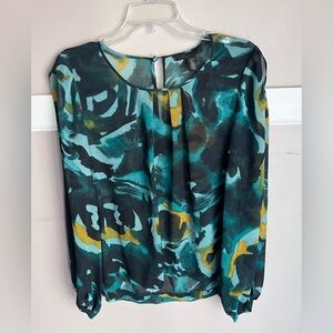 Kenneth Cole New York Teal and Yellow Blouse Size L